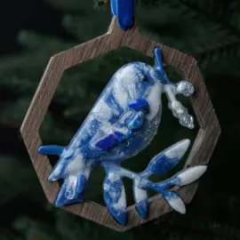 Mordovian jewelry Christmas tree toy "Bullfinch" lapis lazuli